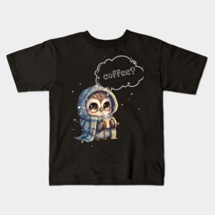 Cute Owl with Hot Coffee Kids T-Shirt